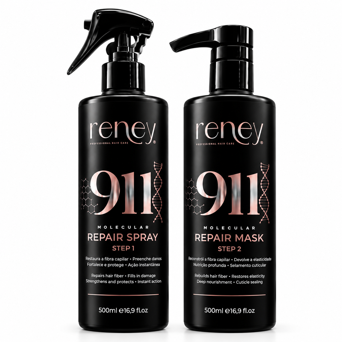 Sistema de Reparación Molecular 911 – Spray + Mascarilla | Reney Professional Hair Care