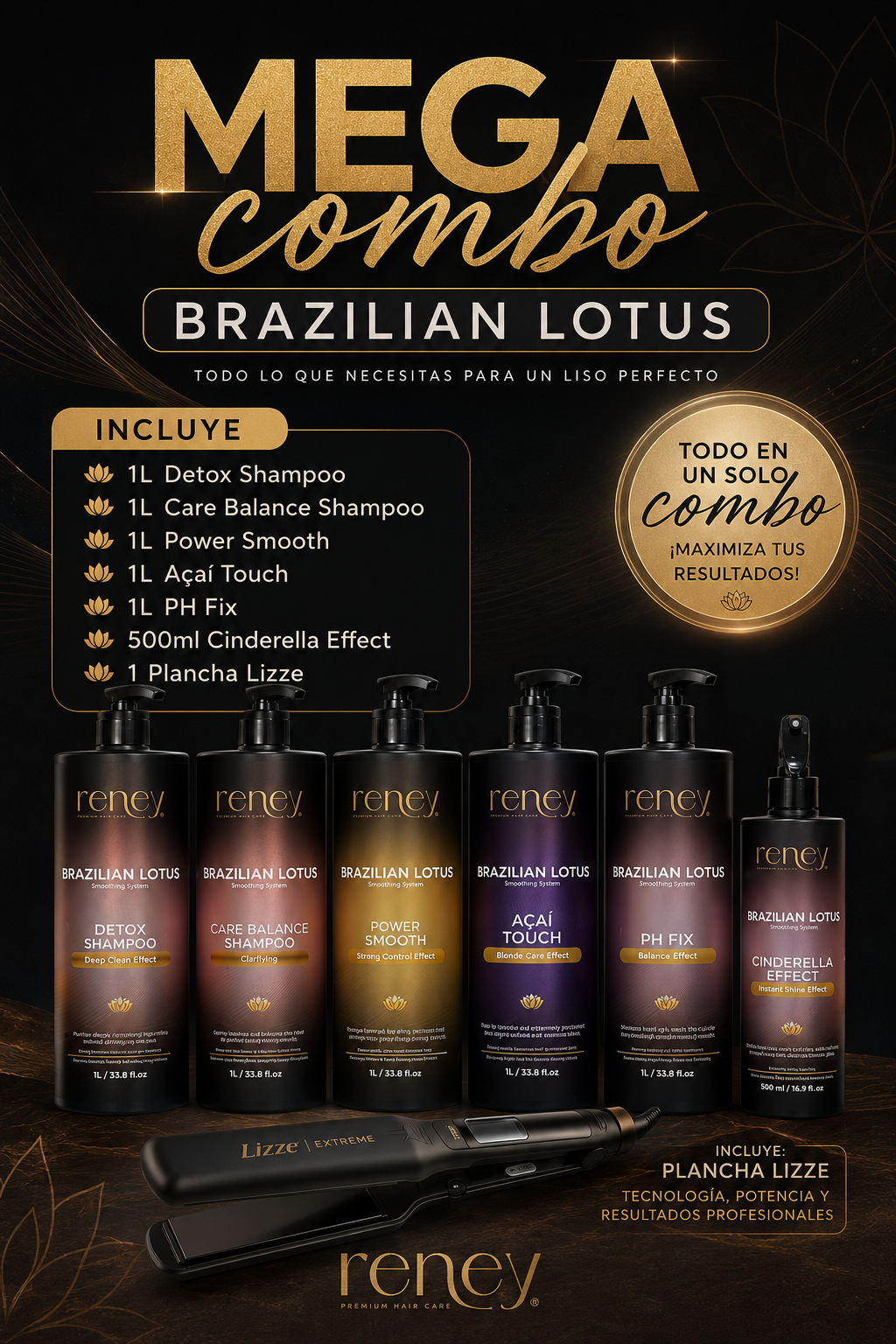 Kit Profesional Reney Brazilian Lotus Completo + Plancha | Tratamiento Capilar Premium