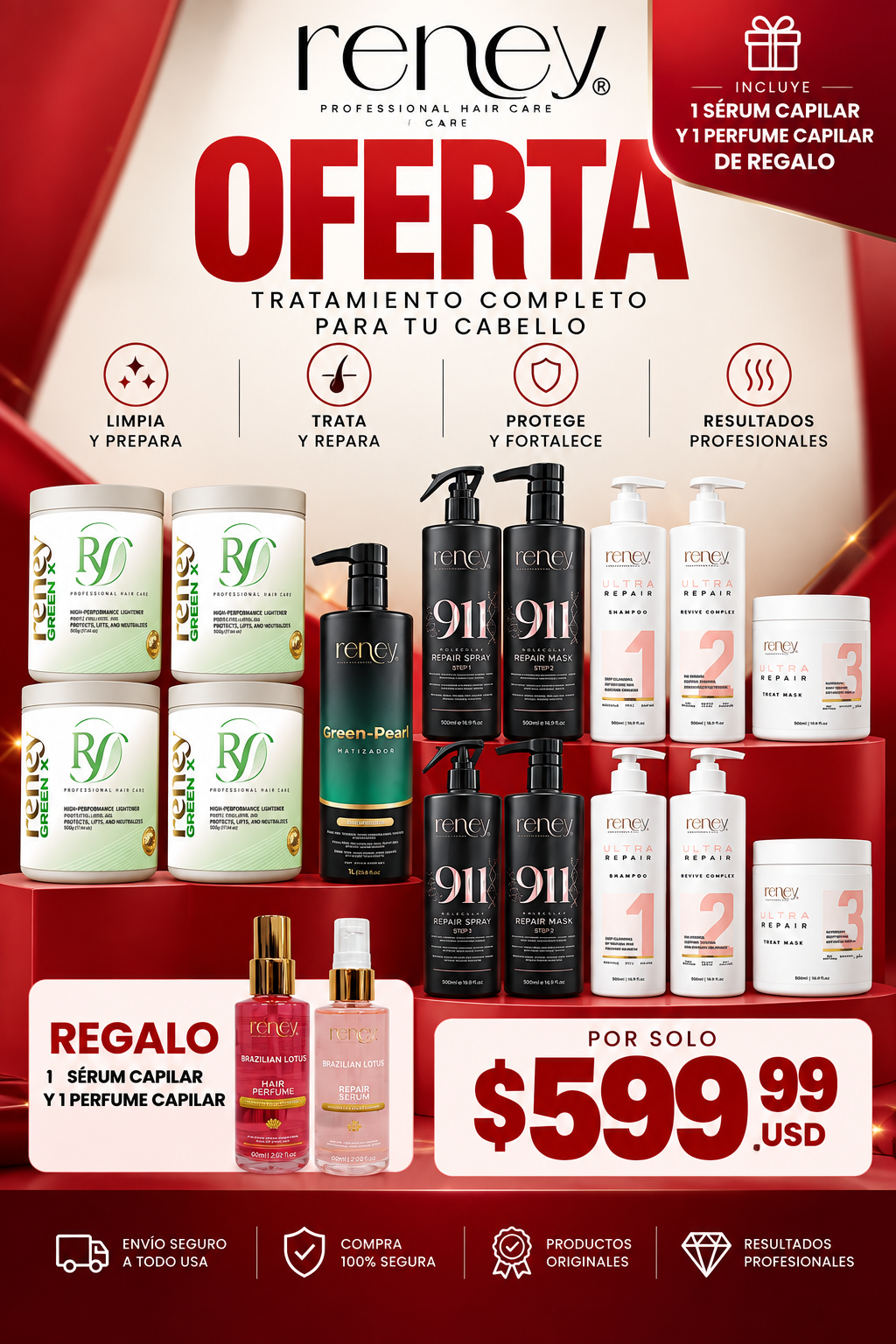 Oferta Reney – Kit Completo de Tratamiento Capilar + 2 Regalos