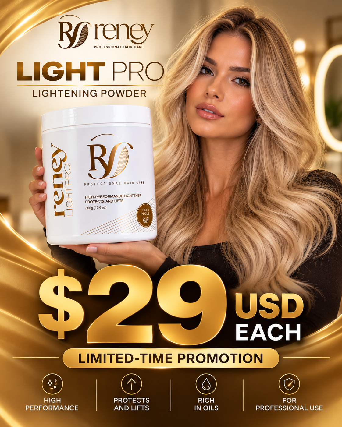 Reney Light Pro – Polvo Decolorante Profesional 500 g