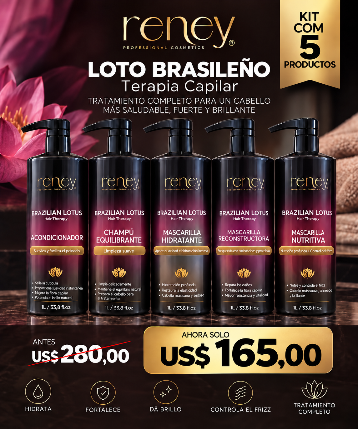 Kit Brazilian Lotus Hair Therapy – 5 Productos por solo US$ 165.00