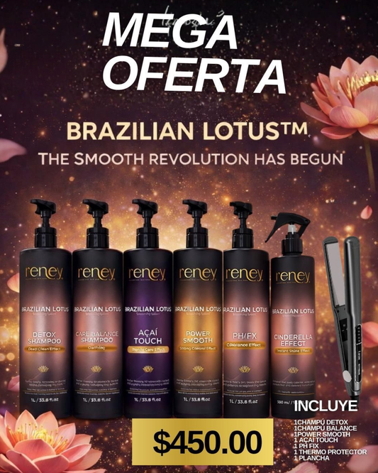 Kit Profesional Reney Brazilian Lotus Completo + Plancha | Tratamiento Capilar Premium