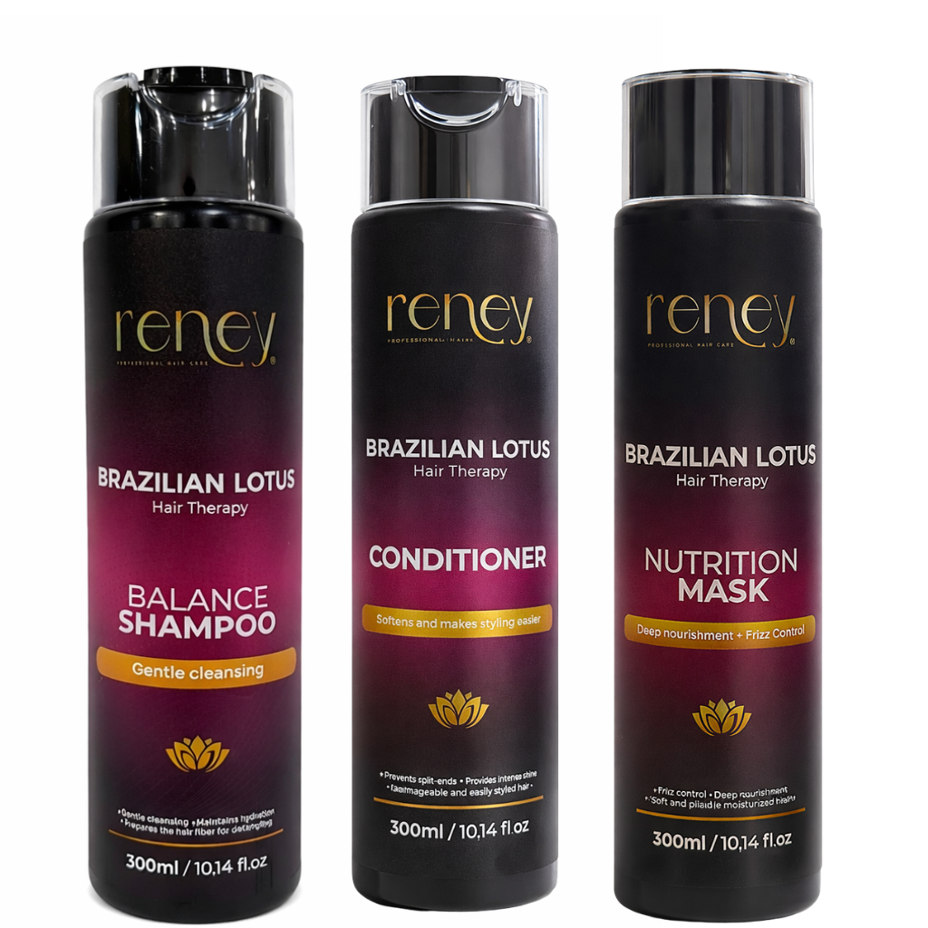 Kit RENEY Brazilian Lotus Hair Therapy – Champú + Acondicionador + Mascarilla Nutritiva 300ml