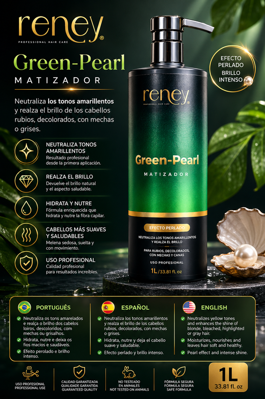 Matizador Green-Pearl Reney Profesional 1L – Neutraliza Tonos Amarillos y Realza el Brillo